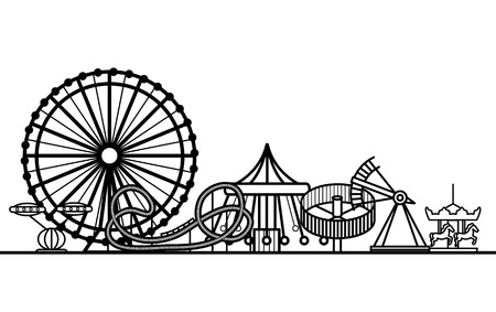 Silhouette Black Amusement Park. Vectorのイラスト素材