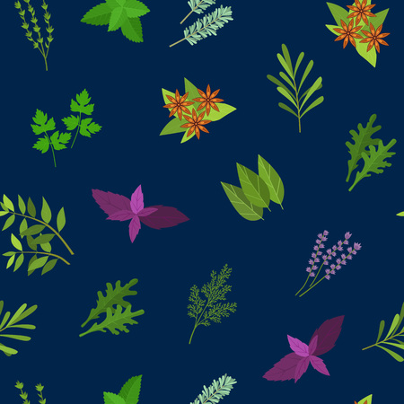 Cartoon Color Herbs Spices Seamless Pattern Background. Vectorのイラスト素材