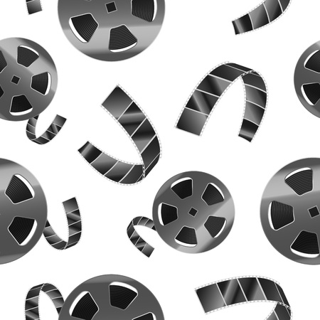 Realistic Detailed 3d Reel of Film Tape Seamless Pattern Background. Vectorのイラスト素材