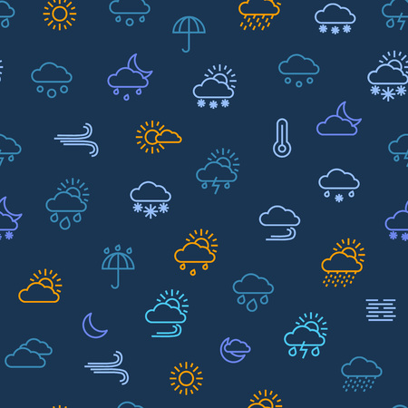 Weather Forecast Thin Line Seamless Pattern Background. Vectorのイラスト素材