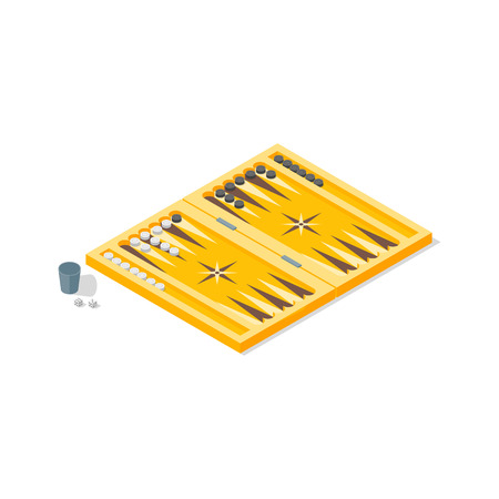 Board Game Backgammon Isometric View on a White. Vector illustration of Strategy and Competitionのイラスト素材