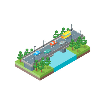 River Bridge Isometric View Element of Map Plan on a White Background. Vector illustrationのイラスト素材