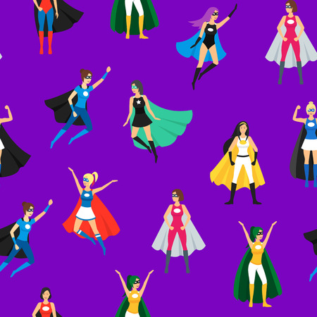 Cartoon Female Superhero Seamless Pattern Background.のイラスト素材
