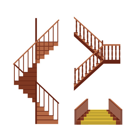 Cartoon Stairs Set Different Types Interior Concept Flat Design Style. Vector illustration of Stairのイラスト素材