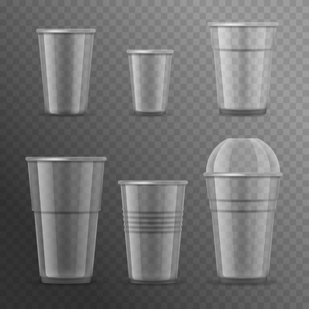 Realistic Detailed 3d Plastic Cups Template Mockup Set. Vectorの写真素材