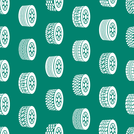 Cartoon Silhouette Tire or Wheel Seamless Pattern Background. Vectorのイラスト素材