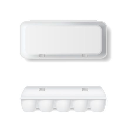 Realistic Detailed 3d White Blank Plastic Container for Eggs Template Mockup Set.のイラスト素材