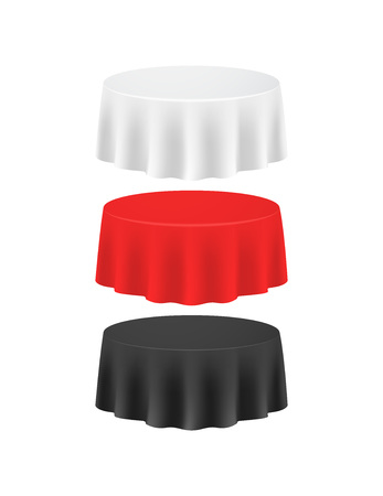Realistic Detailed 3d Blank Round Table Set Template Clean White Mock Up Closeup View for Restaurant, Cafe. Vector illustrationのイラスト素材