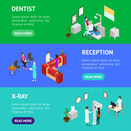 Medicine Clinic Dentistry Interior Banner Horizontal Set Isometric