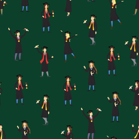 Cartoon Graduation of Happy Students Seamless Pattern Background Education Concept Element Flat Design Style. Vector illustration of Icon Student Peopleのイラスト素材