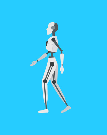 Cartoon Color Android Robot on a Blue. Vectorのイラスト素材