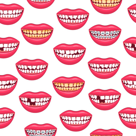 Realistic Detailed 3d Dental Problems Seamless Pattern Background on a White Health Care and Dentistry Hygiene Concept. Vector illustration of Treatmentのイラスト素材