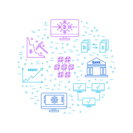 Blockchain Thin Line Color Signs Round Design Template. Vectorの写真素材