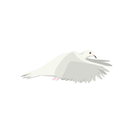 Cartoon White Flying Dove Bird Sideways. Vectorのイラスト素材