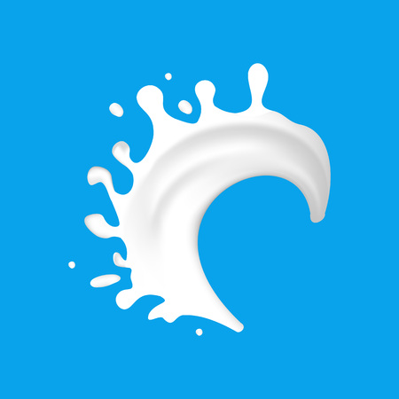 Realistic Detailed 3d Milk Splash a Blue Background. Vector illustration Surge of Delicious Healthy Drinkのイラスト素材