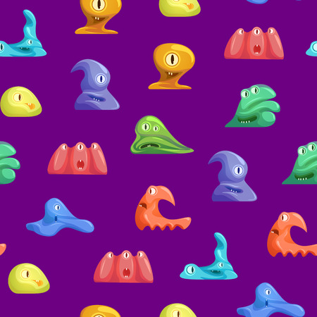 Different Types Cute Jelly Monsters Characters Seamless Pattern Background. Vectorの写真素材