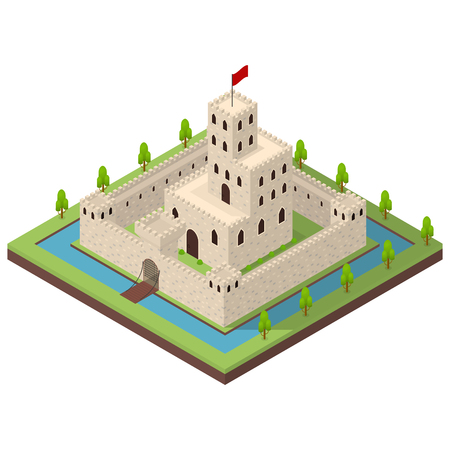 Medieval Kingdom Concept 3d Isometric View. Vectorのイラスト素材