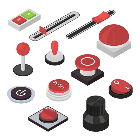 Different Buttons Sign 3d Icon Set Isometric View Include of Toggle Switches and Regulators. Vector illustration of Iconsのイラスト素材