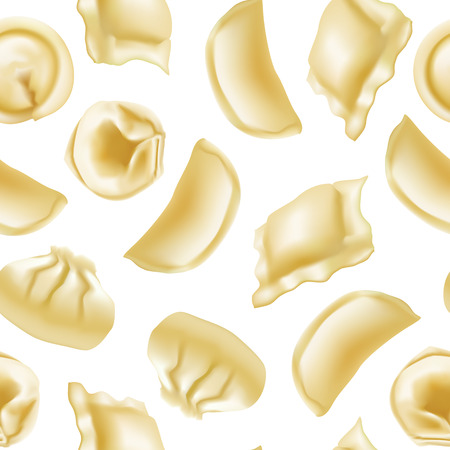 Realistic Detailed 3d Different Types Dumplings Seamless Pattern Background. Vectorのイラスト素材