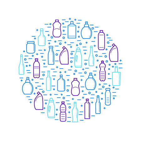 Bottles for Liquid Signs Thin Line Round Design Template. Vectorの写真素材