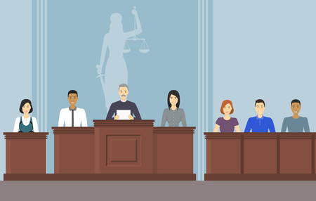 Cartoon Color Court Building Inside Interior with People Courthouse Justice Concept Element Flat Design Style. Vector illustrationのイラスト素材
