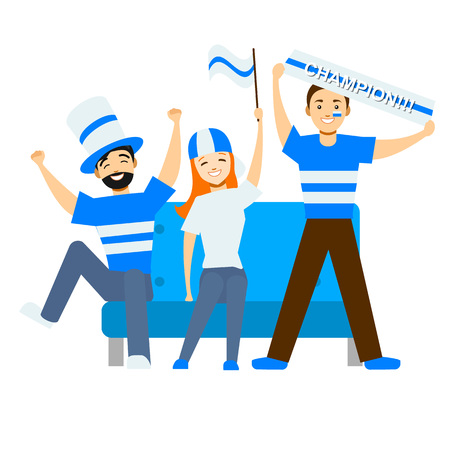 Cartoon Sport Fans People in front of Tv for Card Concept Element Flat Design Style. Vector illustration of Friend Watching Matchのイラスト素材