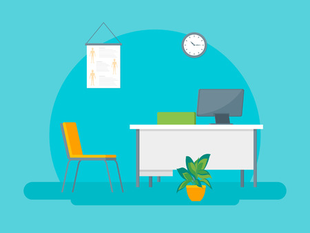 Cartoon Hospital Building Inside Interior Card Poster Professional Healthcare and Treatment Concept Element Flat Design Style. Vector illustrationのイラスト素材