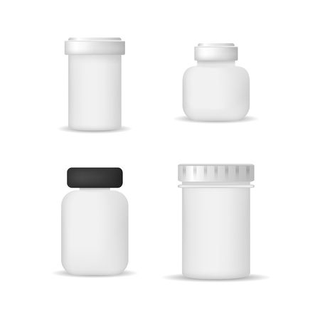 Realistic Detailed 3d Different Types Medical Bottle Transparent Glass Set Pharmacy Container and Cap for Drug. Vector illustrationのイラスト素材