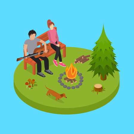 Romantic Relationship Sign 3d Isometric View Happy Couple in Campaign Love Together Concept. Vector illustration of Romance Feelingのイラスト素材