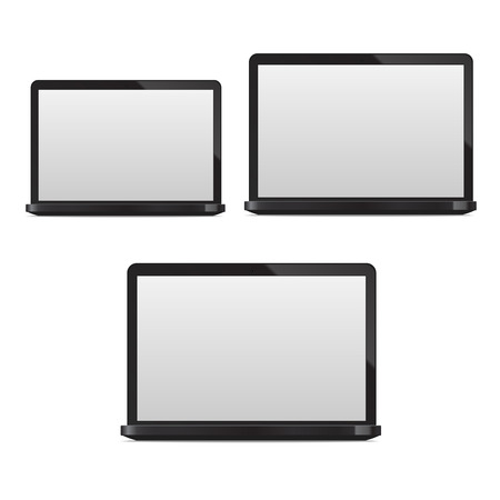 Realistic 3d Detailed Laptop Computer PC Set with Blank Empty Template Screen. Vector illustration of Laptops Computersのイラスト素材