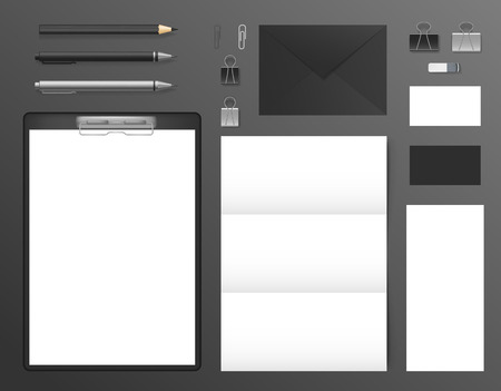 Realistic 3d Detailed Mockup Business Brand Set Include of Card, Paper, Envelope and Pen. Vector illustration of Corporate Identity Templateのイラスト素材