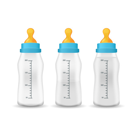 Realistic Detailed 3d Baby Care Plastic Bottle for Milk Set Isolated on a White Background. Vector illustrationのイラスト素材