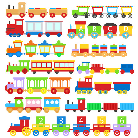 Cartoon Color Train Toy Children Signs Icon Set Different Types Isolated on a White Background. Vector illustrationのイラスト素材