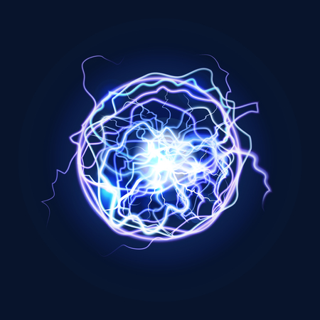 Lightning Sphere Powerful Electrical Energy Discharge on a Dark. Vector illustration of Nerve Impulse or Magical Effect for Designのイラスト素材