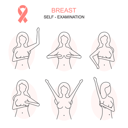 Prevention of Breast Cancer Thin Line Concept Card Poster. Vectorのイラスト素材