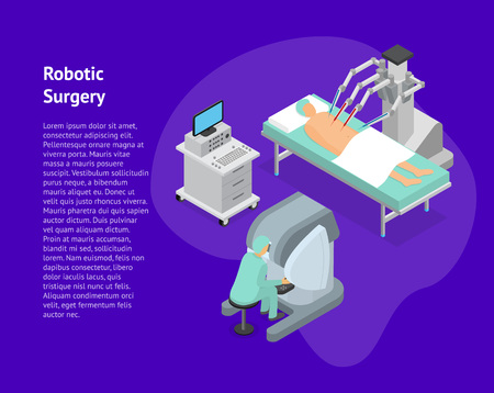 Robotic Surgery Concept 3d Card Isometric View Robot Technology Computer Medical Equipment. Vector illustration of Electronic Innovationのイラスト素材