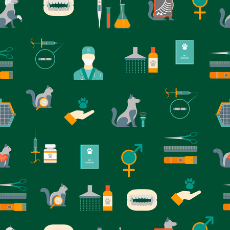 Cartoon Veterinary and Grooming Seamless Pattern Background Concept Flat Design Style Include of Service and Accessory. Vector illustrationのイラスト素材
