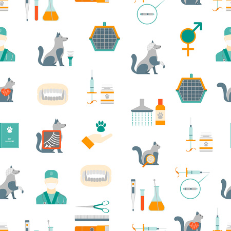 Cartoon Veterinary and Grooming Seamless Pattern Background on a White Concept Flat Design Style Include of Service and Accessory. Vector illustrationのイラスト素材