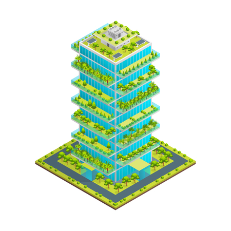Futuristic Skyscraper with Green Roof Concept 3d Isometric View. Vectorのイラスト素材