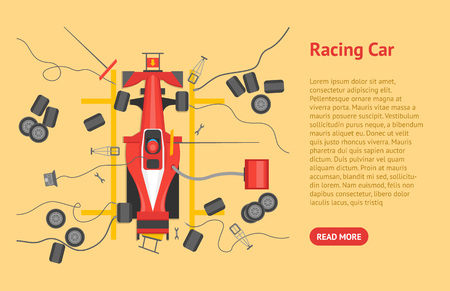 Cartoon Maintenance Racing Car Card Poster. Vectorのイラスト素材