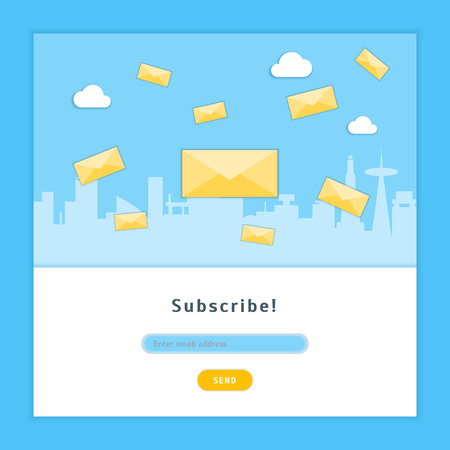 Cartoon Email Subscribe Card Background Ad Newsletter Mail Concept Element Flat Design Style. Vector illustration of Envelope Letterのイラスト素材