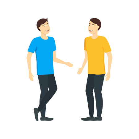 Cartoon Character Man Talking to a Friend Concept Element Flat Design Style. Vector illustrationのイラスト素材