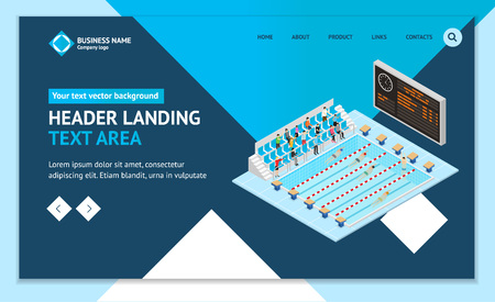 Swimming Competition Concept Landing Web Page Template 3d Isometric View. Vectorのイラスト素材