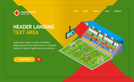 Soccer Stadium Competition Landing Web Page Template Isometric View Sport Game Concept Symbol of Football Element Map for Website Design. Vector illustrationのイラスト素材