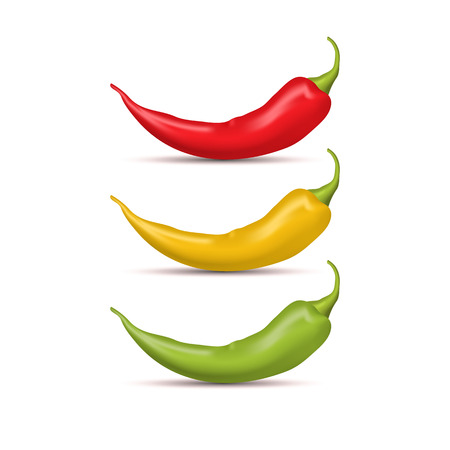Realistic Detailed 3d Whole Hot Chili Pepper Set Spice Ingredient of Food. Vector illustration of Spicy Elementのイラスト素材