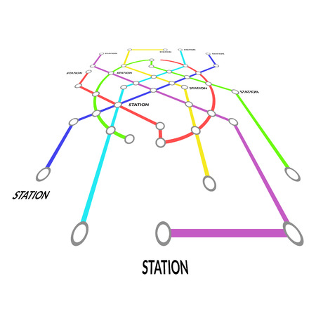 Metro Map Signs Color Thin Line Card. Vectorのイラスト素材