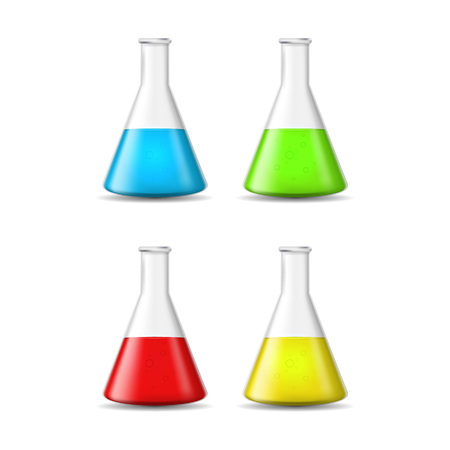 Realistic Detailed 3d Glass Chemical Laboratory Color Flask Set Equipment for Test and Experiment Full. Vector illustrationのイラスト素材