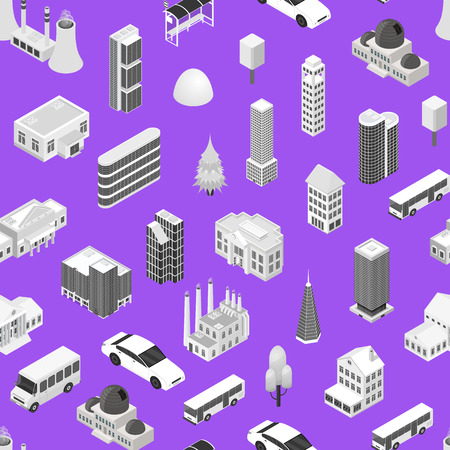 City Map Concept Seamless Pattern Background 3d Isometric View. Vectorのイラスト素材
