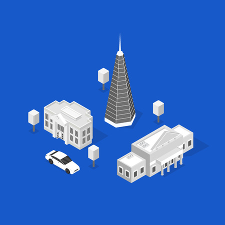City Map Elements Concept 3d Isometric View Construction Architecture Buildings . Vector illustration of Urban Estate Cityscapeのイラスト素材