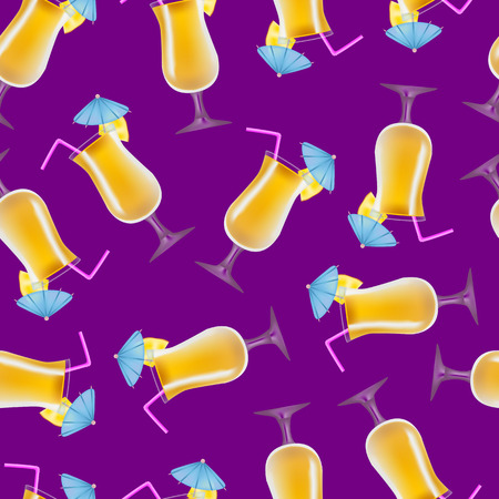 Realistic Detailed 3d Cocktail Drink Party Beverage Seamless Pattern Background Symbol of Celebration and Refreshment on Beach. Vector illustrationのイラスト素材